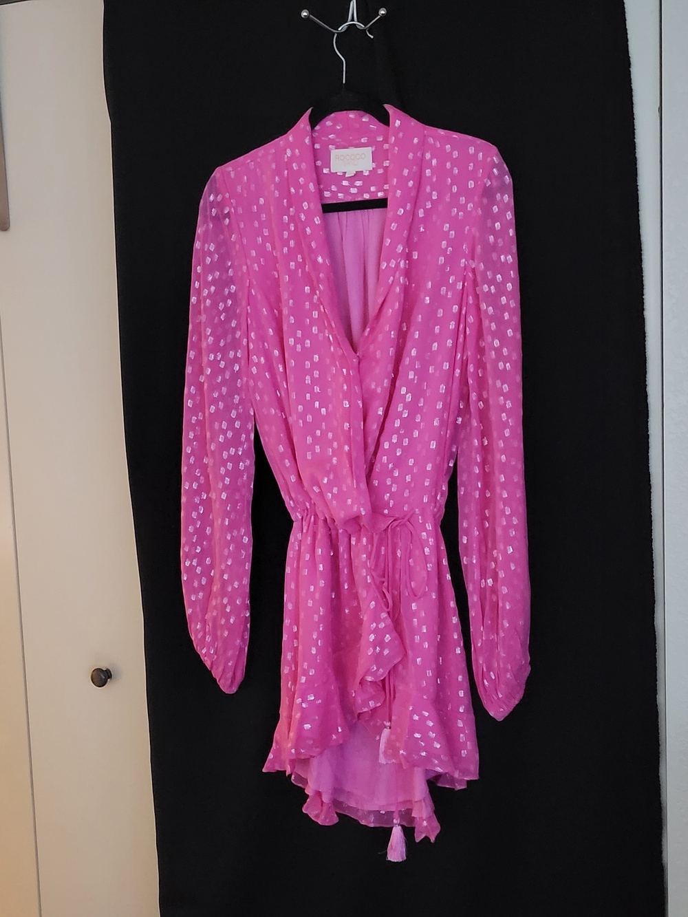 Rococo Sand Hot Pink Tie-Waist Draped Dress/ Cover Up with Metallic Dot Accents